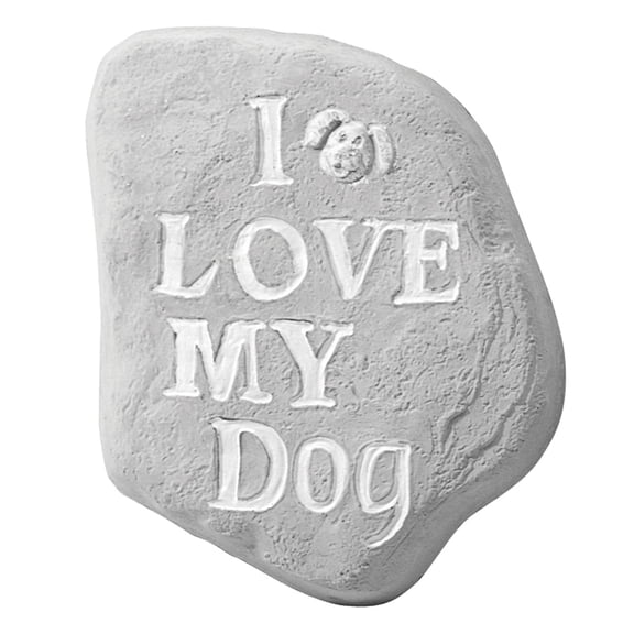 Solid Rock Stoneworks Love My Dog Statue- 2" Tall x 10" w x 12" d, Concrete Plaque
