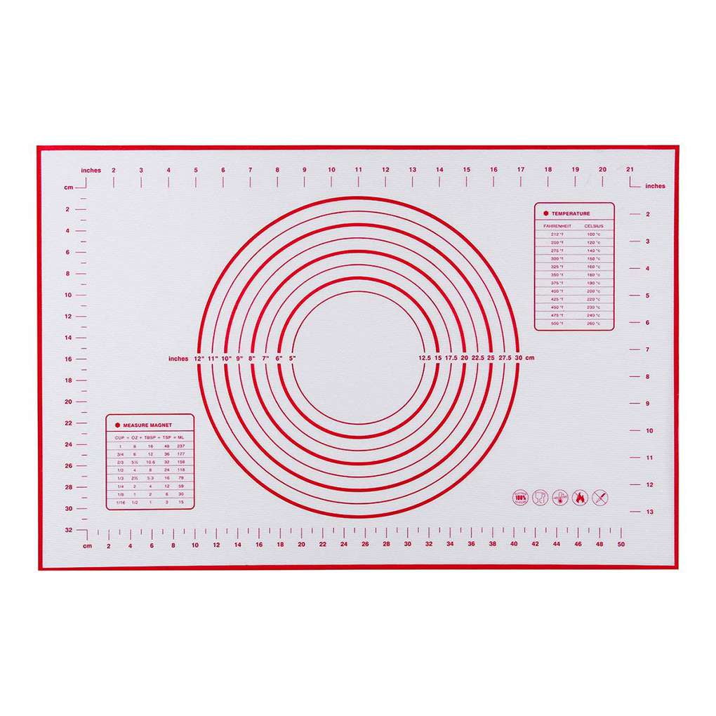 Non-Slip Pastry Mat Set Combo Kit of Silicone Mat with Measurements and Non-Stick Surface Plastic Bowl Scraper and Cookie Cutters for Baking