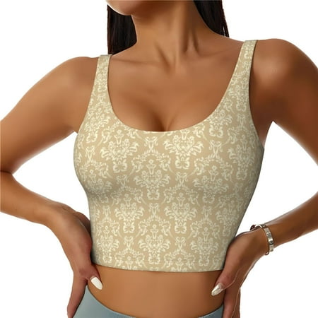 Sports Bras For Women  Damask Beige Tan Brown Workout Crop Tank Tops  U Back Sports Bra Athletic Tops