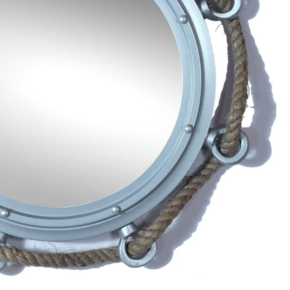 Hind Handicrafts Wall Mounted Vintage Rope Wrapped Nautical Ship Porthole Mirror for Home Decor | Pirate's Maritime Themed Decor | Vanity Mirror (Matte Silver, 15 INCHES)