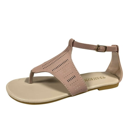 

Womens Sandals Ladies Fashion Thong Flat Roman Sandals Cutout Fashion Buckle Beach Sandals Women S Sandals Pu Pink 37