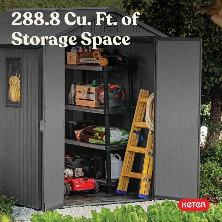 Keter Darwin 6x8 Foot Outdoor Garden Tool Storage Shed, Graphite