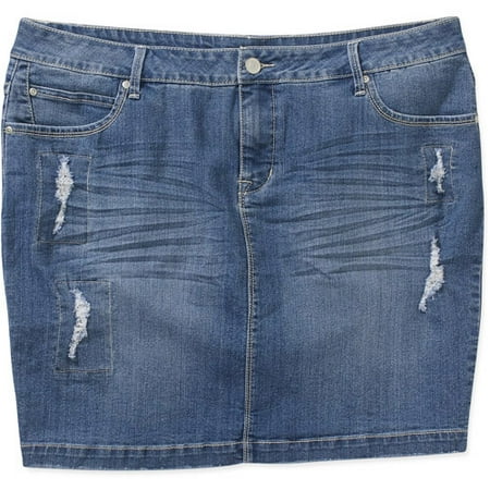 Faded Glory Women's Plus-Size Distressed Denim Skirt - Walmart.com