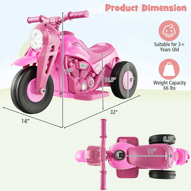 Gymax Kids Bubble Bike Electric Toddler Toy Car with Music Button LED Headlight Pink Walmart