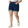 thumbnail image 4 of Agnes Orinda Women's Plus Size Roll Hem Mid Rise Stretchy Denim Shorts 1X Blue, 4 of 6