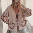 thumbnail image 2 of Women's Plaid Lace Up Bow Shirts Heart Pockets Long Puff Sleeve V-neck Blouses, 2 of 5