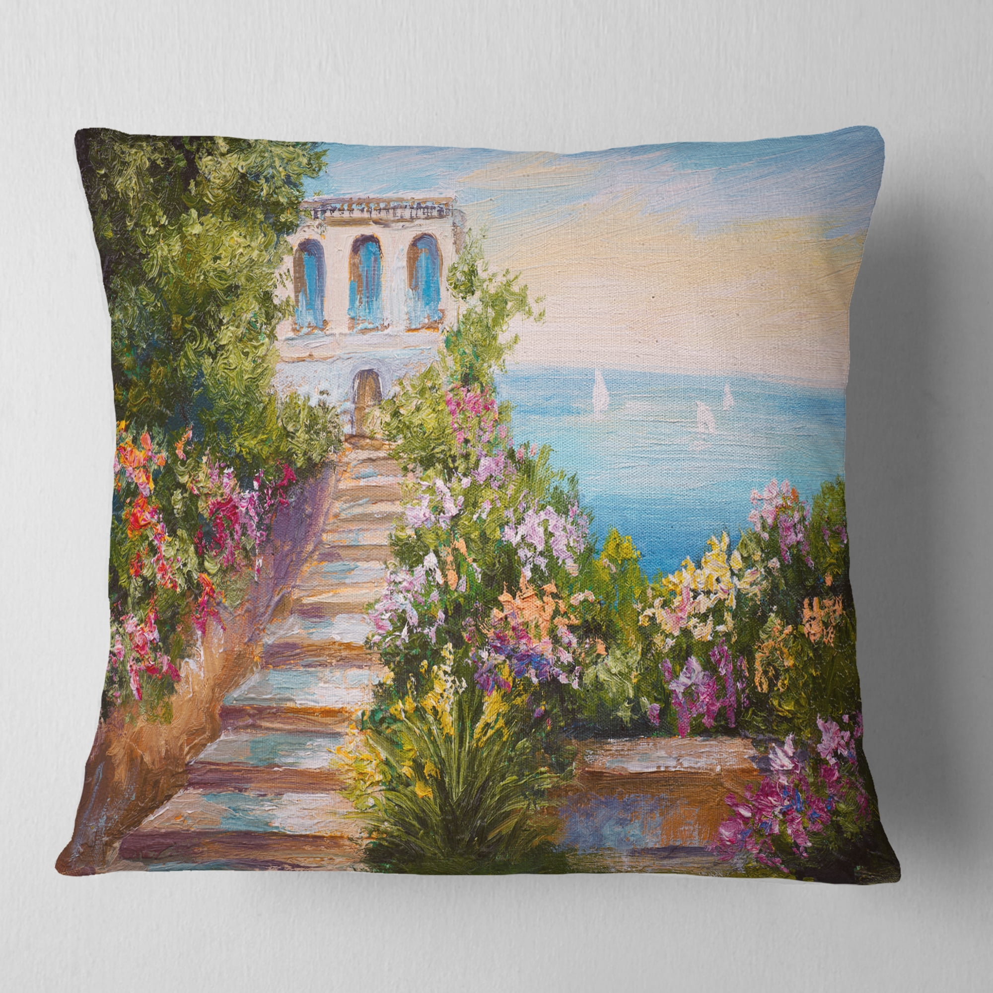 Designart House near the Sea - Landscape Printed Throw Pillow - 18x18