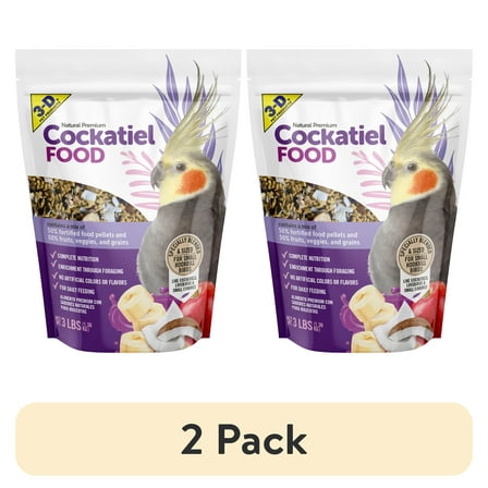 (2 pack) 3-D Pet Products Natural Premium Cockatiel  Bird Food, with 50% Fortified Pellets, 3 lbs, Dry