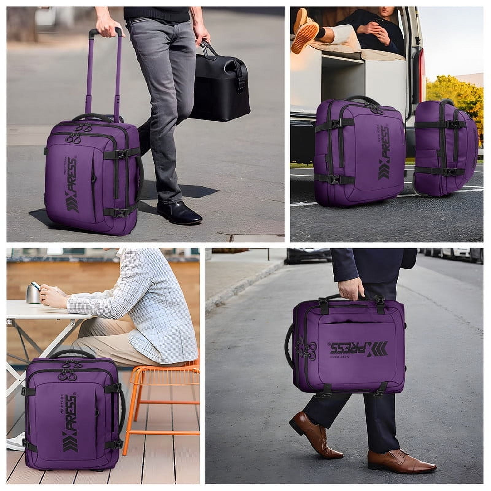 17" Underseat Carry On Luggage Airplane Approved,Water Resistant Softside Rolling Suitcase Lightweight Personal Item Travel Bag,Purple - TA069