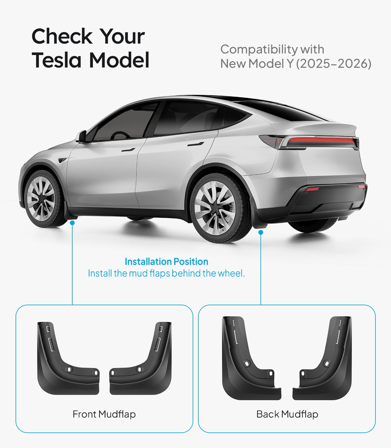 Wigoo 2026 New Tesla Model Y Juniper Accessories Mud Flaps No Drilling, Stay Clean, Protect Paint, All Weather Guards Body Kits for Tesla New Model Y 2025 2026 Juniper, Thicker Version (Set of 4)
