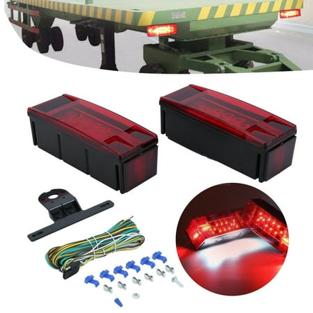 12V LED Low Profile Submersible Rectangular Trailer Light Kit, Waterproof LED Combination Trailer Tail Light Kit Stop Brake License Plate Turn Running Lights Boat Trailer Lights Truck Marine