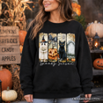 thumbnail image 2 of Fall Spooky Season Brushstroke Sweatshirt, Coquette Vintage Ghost, Cat and Pumpkin Sweater, 2 of 11