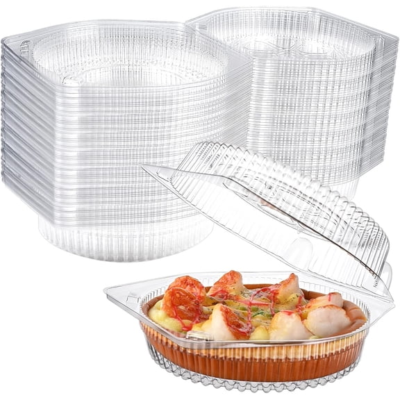 Tutuviw 20 Pcs 6" Disposable Clear Plastic Dessert Containers with Hinged Locking Lids, Round Flan Carrier Clamshell Takeout Food Containers With Lids for Pie Doughnut Cookies Salads