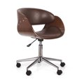 thumbnail image 5 of Stillmore Mid-Century Modern Upholstered Swivel Office Chair, Dark Brown and Walnut, 5 of 11