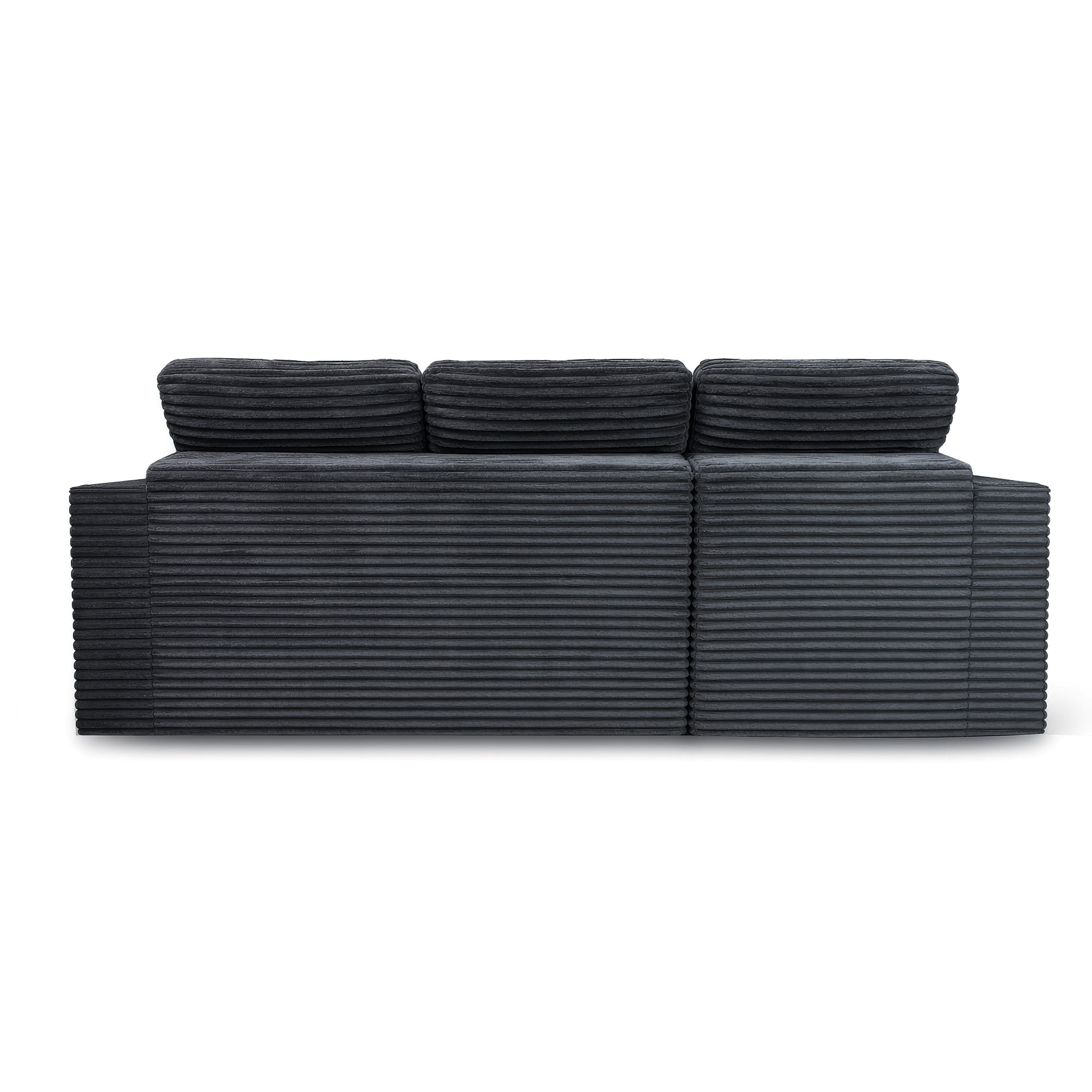 Compressed Pure Foam Boneless Sofa Set with Ottoman, Upholstered Faux Fur Tufted Couch, 3-Seater Floor Sectional Sofa