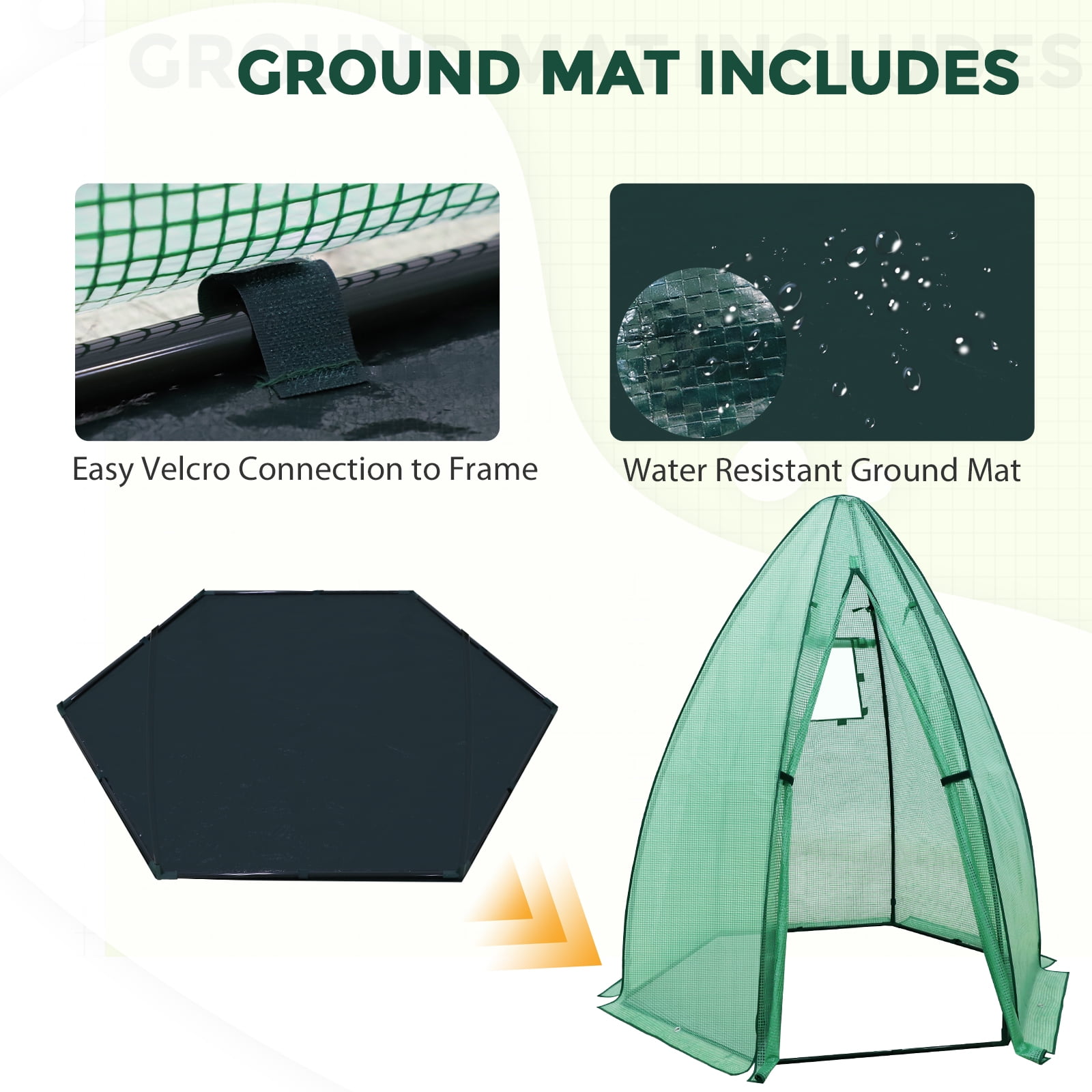 EAGLE PEAK 63'' x 63'' x 72'' Portable Mini Hexagon Greenhouse with PE Cover, Roll-up Zippered Door & Mesh Windows, Ground Mat, Green