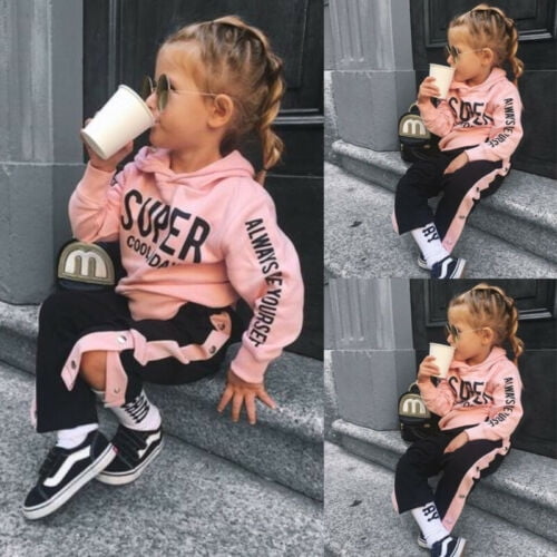 US Seller Toddler Kids Baby Girls Hooded Tops Pants Tracksuit