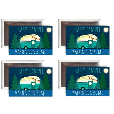 

Warren Dunes Michigan Souvenir 2x3-Inch Fridge Magnet Happy Camper Design 4-Pack