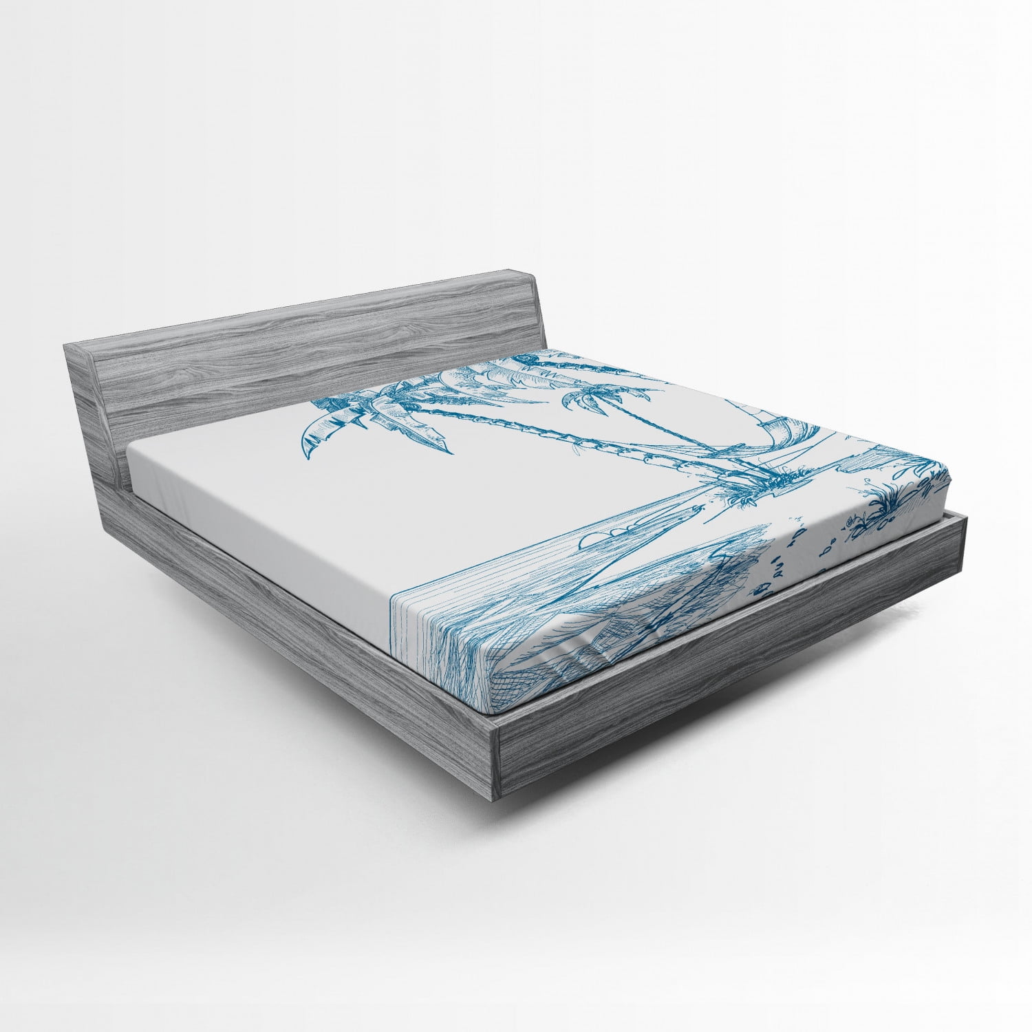 Beach Fitted Sheet Modern Illustration of a Tropical Beach with Palm
