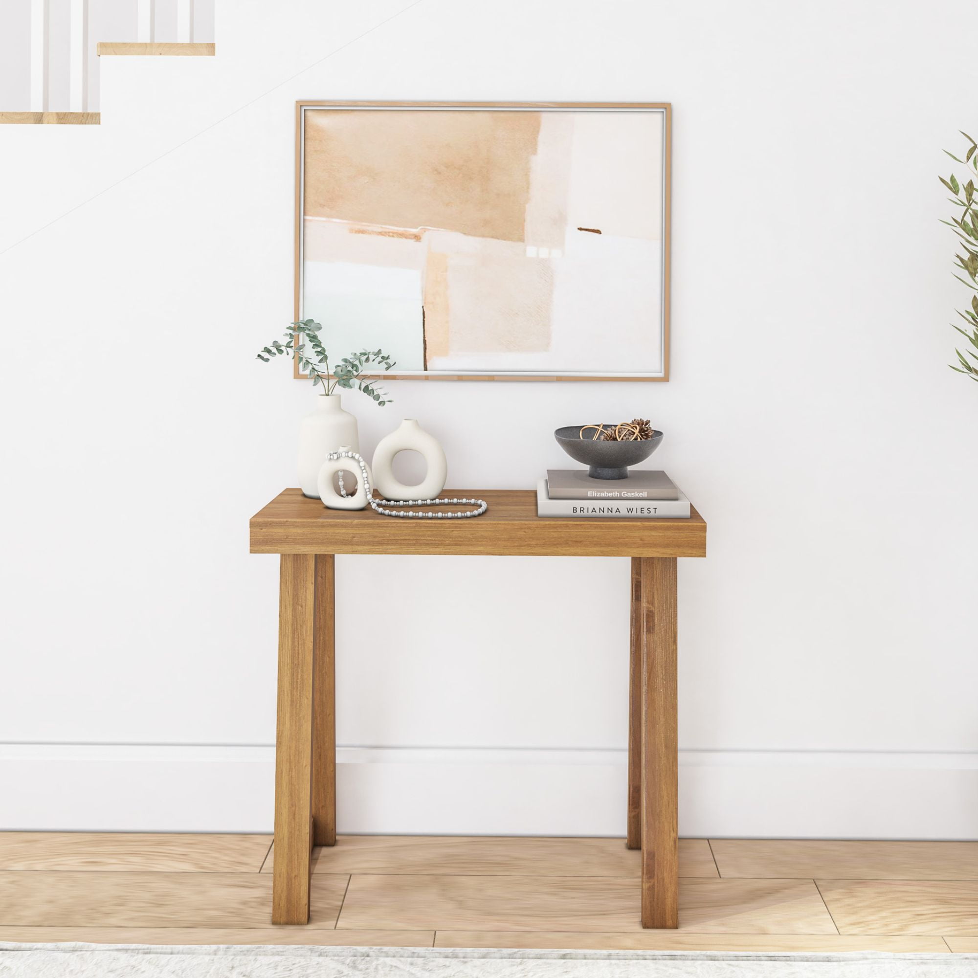 Plank+Beam 36” Solid Wood Console Table, Classic Farmhouse Style Sofa Table, Narrow Entryway Table for Hallway, Pecan