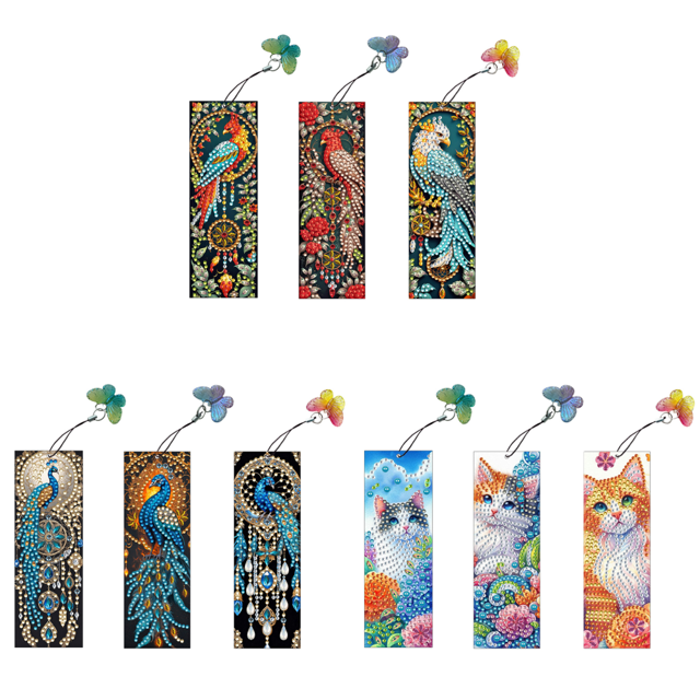 Marcapáginas Artístico Con Pintura Diamantes Pájaros Forma Especial 3 Uds. para Libros
