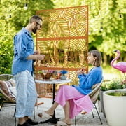 Outsunny Metal Privacy Screen 6.5' Outdoor Divider Leaf Motif, Brown