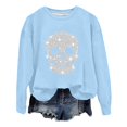 thumbnail image 5 of WEIWEN Halloween Sweatshirts for Women Oversized Skull Printed Long Sleeve Fall Outfits Halloween Sweaters for Women Going Out Tops Women's Clothing Spooky Season Clothes Light Blue, L, 5 of 5