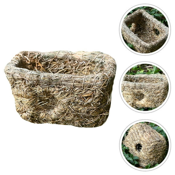 TEHAUX straw cat house Pet Nest Oval Shape for Rabbits with Light Yellow Design 1Pack