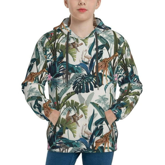 Honeii Hawaiian Style Pattern Long-Sleeve Hooded Sweatshirt Pullover Hoodie for Boys and Grils-Small
