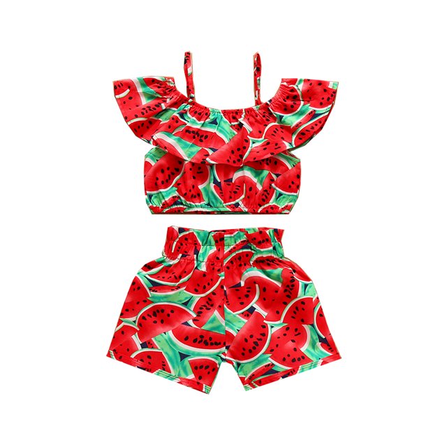 ITFABS Ensemble 2 Pcs Haut Court Sans Manches Imprimé et Short pour Petites Filles