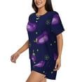 thumbnail image 2 of Wukai Eggplant Women's Pajama Set,Short-Sleeve Top and Shorts with Elastic Waistband and Pockets for Loungewear, Yoga, and Casual Wear-Small, 2 of 8