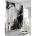 thumbnail image 3 of Fsddascl Marble Black Shower Curtain Set - Small 36" x 72" Washable Bathtub Curtain with 12 Hooks, Abstract Gold White Brick Stone Motif Waterproof Fabric Stall Shower Curtains for Bathroom/Bathtub, 3 of 6