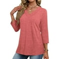 thumbnail image 5 of Oksale V Neck Tops for Women Stretch Cotton Spandex Long Sleeve Shirts Soft Cozy Fitted T ShirtsSolid Color Basic Tops Pink S, 5 of 9