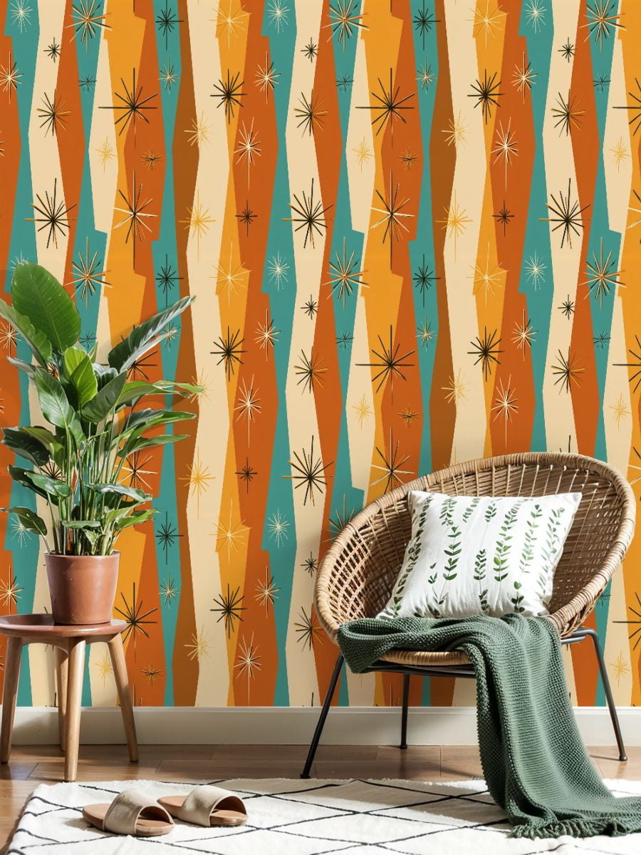 Peel and Stick Wallpaper 23.6in x 9.8ft Mid Century Modern Vintage Retro Mod Fifties Contact Paper Vinyl Waterproof Self Adhesive Wall Paper for Bedroom Shelf Cabinet Renter Friendly