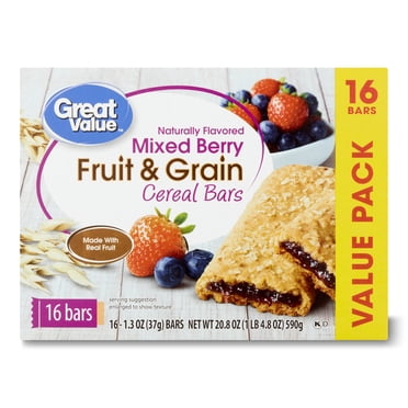 Great Value Fruit & Grain Cereal Bars, Strawberry, 1.3 oz, 8 Count ...