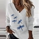 thumbnail image 2 of Sudadera recreativa con estampado de cuello en V para mujer Tops de manga larga Fridja  bvmnju3530, 2 of 9