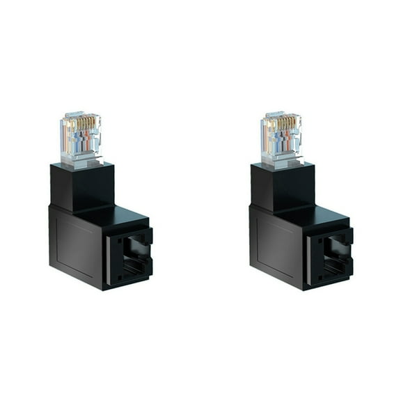 2X RJ45 Male to Female Ethernet Adapter Network Extender 90Degree Down Bend for CAT5E CAT6 CAT8 Ethernet Cable Connector