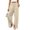 *Beige, variant on Women's Smocked Waist Pants with Pockets , Pleated Split Hem Trousers For Women , Ladies' Cotton Linen Summer Beach Bottoms, S-2XL