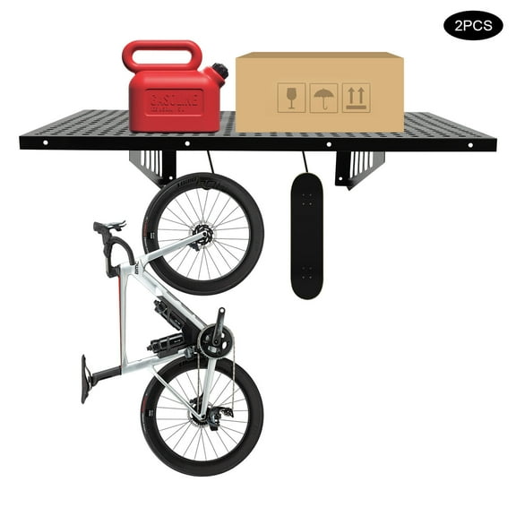2 Packs Garage Wall Shelves Storage Hooks Wall Mount Garage Organization Rack Black 560LBS 24*36in