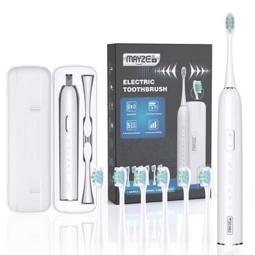 MAYZE Sonic Electric Toothbrush with 6 Brush Heads&Travel Case for Adults, 3 Intensity Levels&5 Modes  (White)