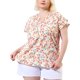 thumbnail image 1 of Women's Plus Size Tops Floral Printed Ruffle Trim V Neck Layered Sleeve Blouse Pink 4X, 1 of 7