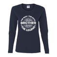 thumbnail image 2 of Wild Bobby, Brother Man Myth Legend Funny Dad, Father's Day, Women Graphic Long Sleeve Tee, Navy, Small, 2 of 4