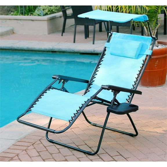 Jeco Oversized Zero Gravity Chair with Sunshade and Drink Tray in Pacific Blue (Set of 2 Chairs)