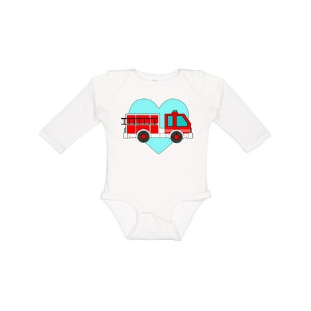 

Inktastic Valentine Fire Truck with Blue Heart Boys or Girls Long Sleeve Baby Bodysuit