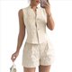 thumbnail image 1 of Conjunto de Dos Piezas de Verano para Mujer: Camiseta Sin Mangas con Botones y Pantalones Cortos de Cintura Alta. Albaricoque L, 1 of 8