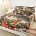 thumbnail image 4 of Castle Fairy Retro Autumn Game Fish Turkey King Sheets 4pcs,Fall Leaf Wildlife Cabin Graphic Bedding,Brown Tan,1 Fitted Sheet,1 Flat Sheet and 2 Pillowcases, 4 of 6