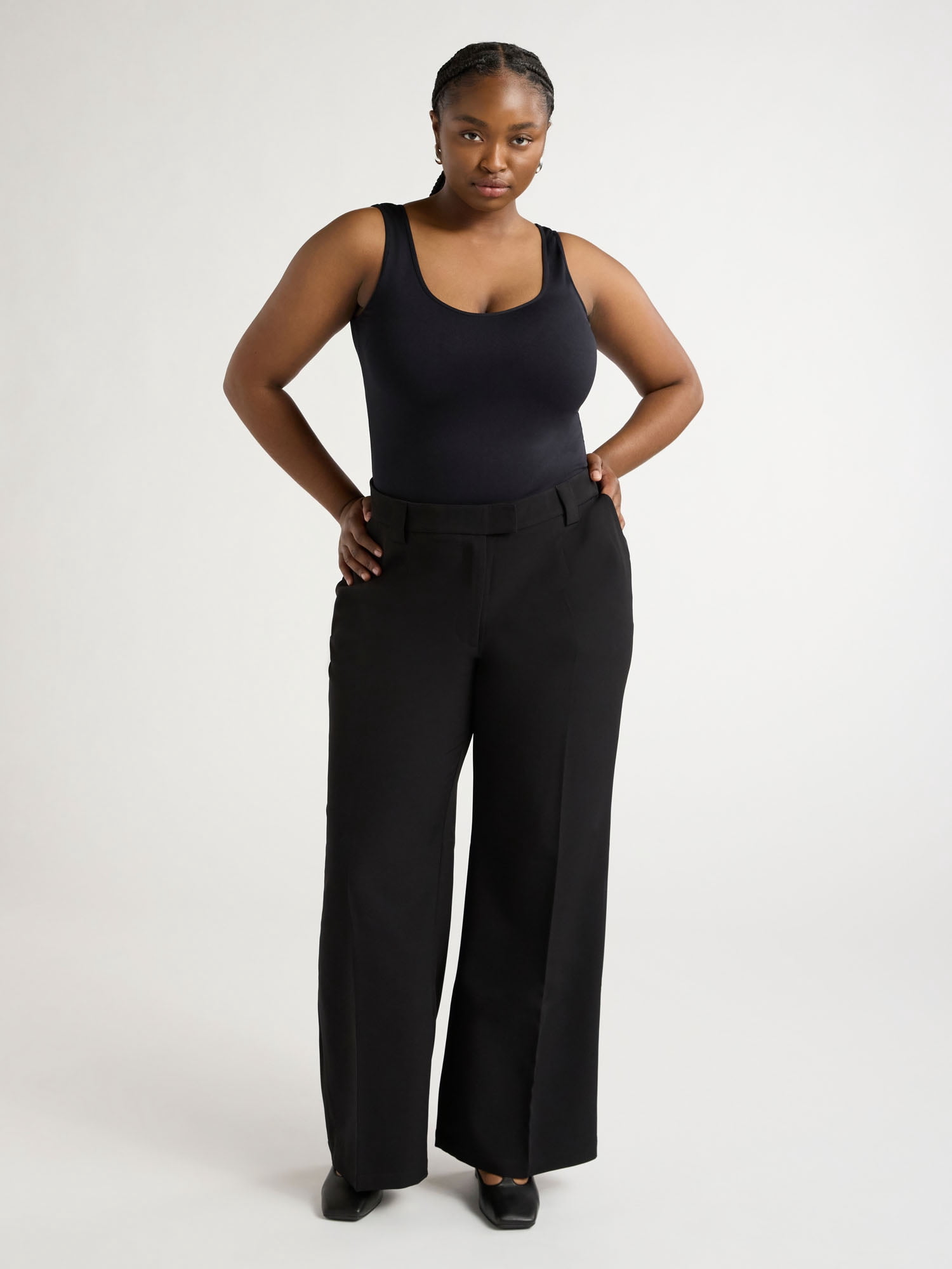 Scoop Women’s and Women's Plus Crepe Wide Leg Trousers, 32", 32.5", and 34" Inseams, Sizes 0-28