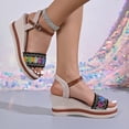 thumbnail image 4 of Rokment Womens Ethnic Platform Wedges Dress Sandals Bohemian Summer Vintage Colorful Linen Sole Chunky High Heeled Dressy Sandals for Woman Beach Vacation Black Size6, 4 of 7