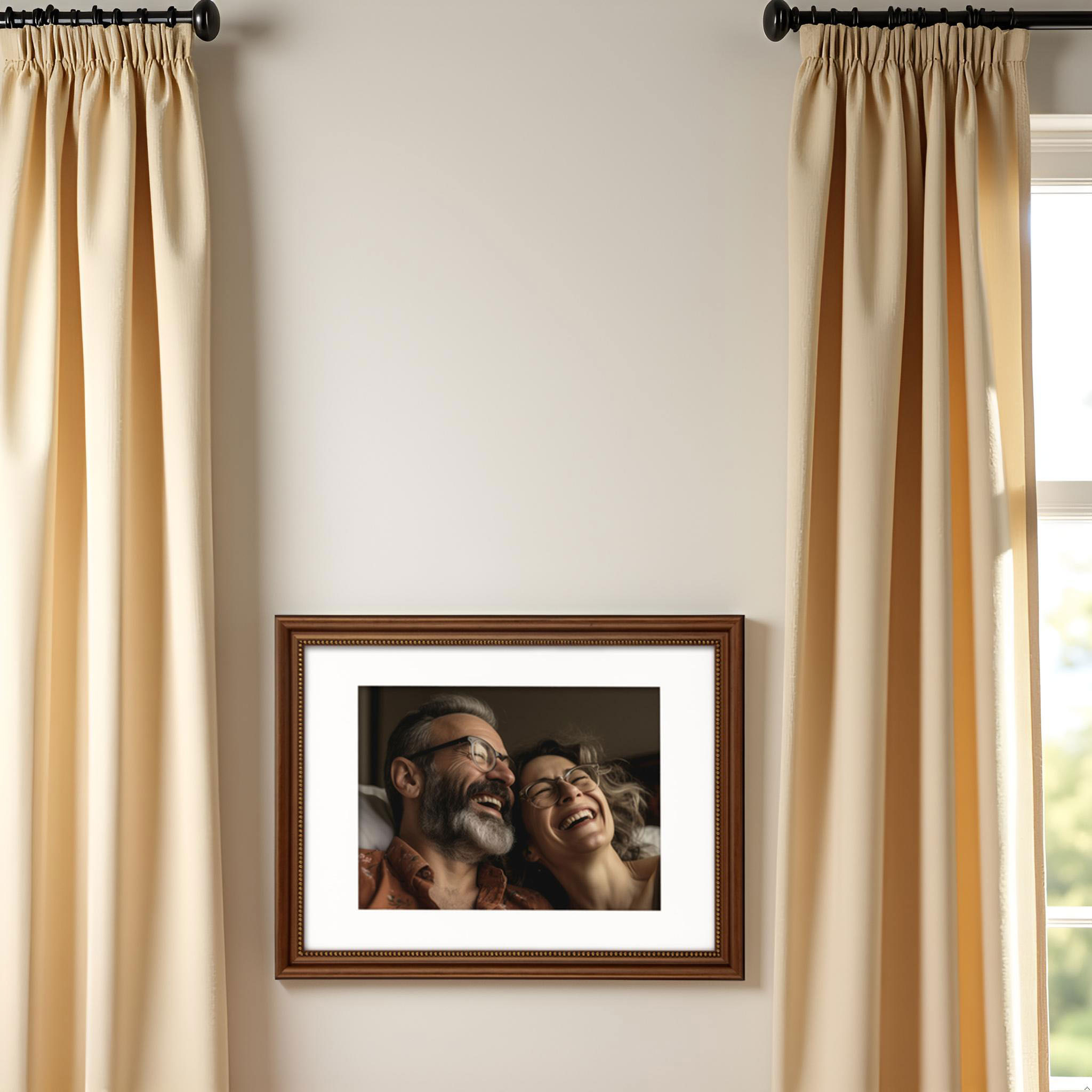 12x16 in Wood Classic Gallery Poster Picture Frame, Gold Ornate Beaded Inner, Matted for 9x12 Photo, Multiple Way Display, Brushed Brown Brass