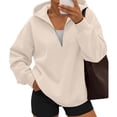 thumbnail image 3 of WULMLEO Women Oversized Quarter Zip Hoodies Solid Color Long Sleeve Drop Shoulder Soft Pullover Casual Loose Fit Daily Lounge Workout Hooded Sweatshirts Khaki S, 3 of 8